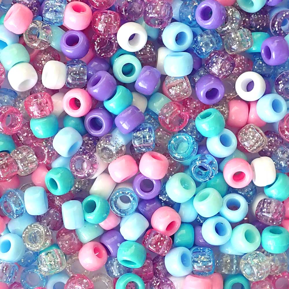 Mermaid Mix Plastic Pony Beads 6 x 9mm, 1000 beads