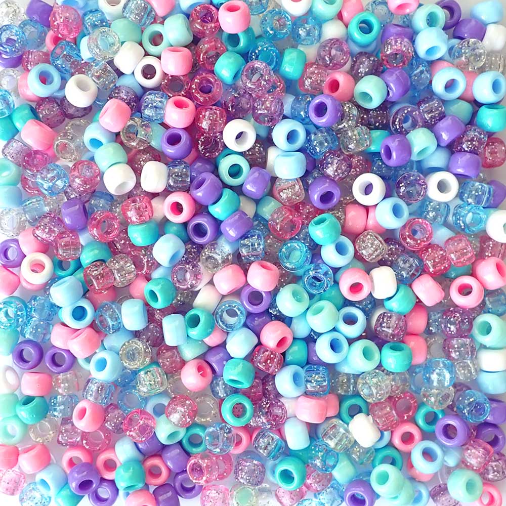 Mermaid Mix Plastic Pony Beads 6 x 9mm, 1000 beads