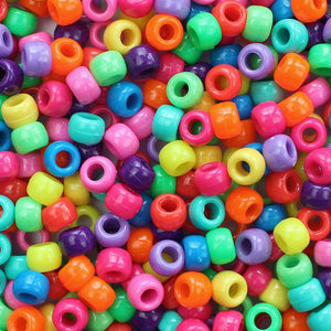 Bright Opaque Multicolor Mix Plastic Pony Beads 6 x 9mm, 1000 beads