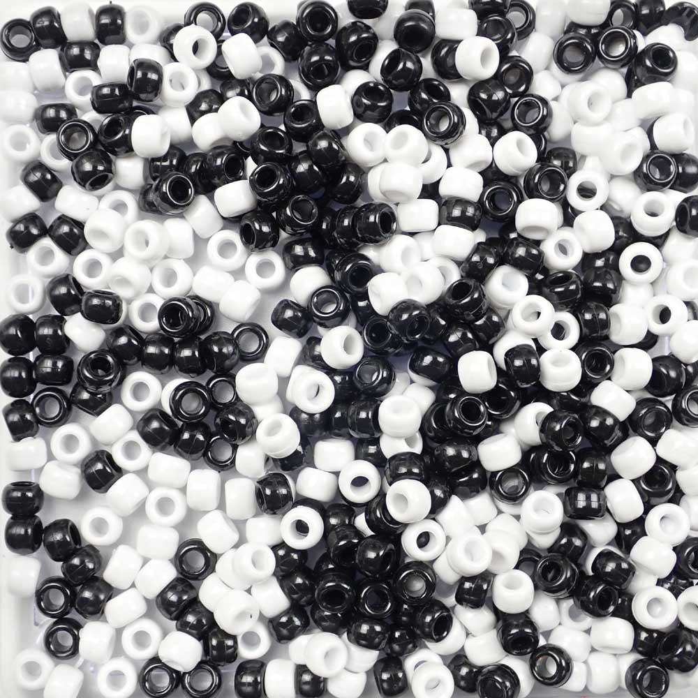 White Plastic Pony Beads 6 x 9mm, 500 beads