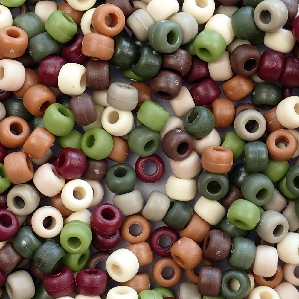 Matte Camouflage Multicolor Mix Plastic Pony Beads 6 x 9mm, 1000 beads