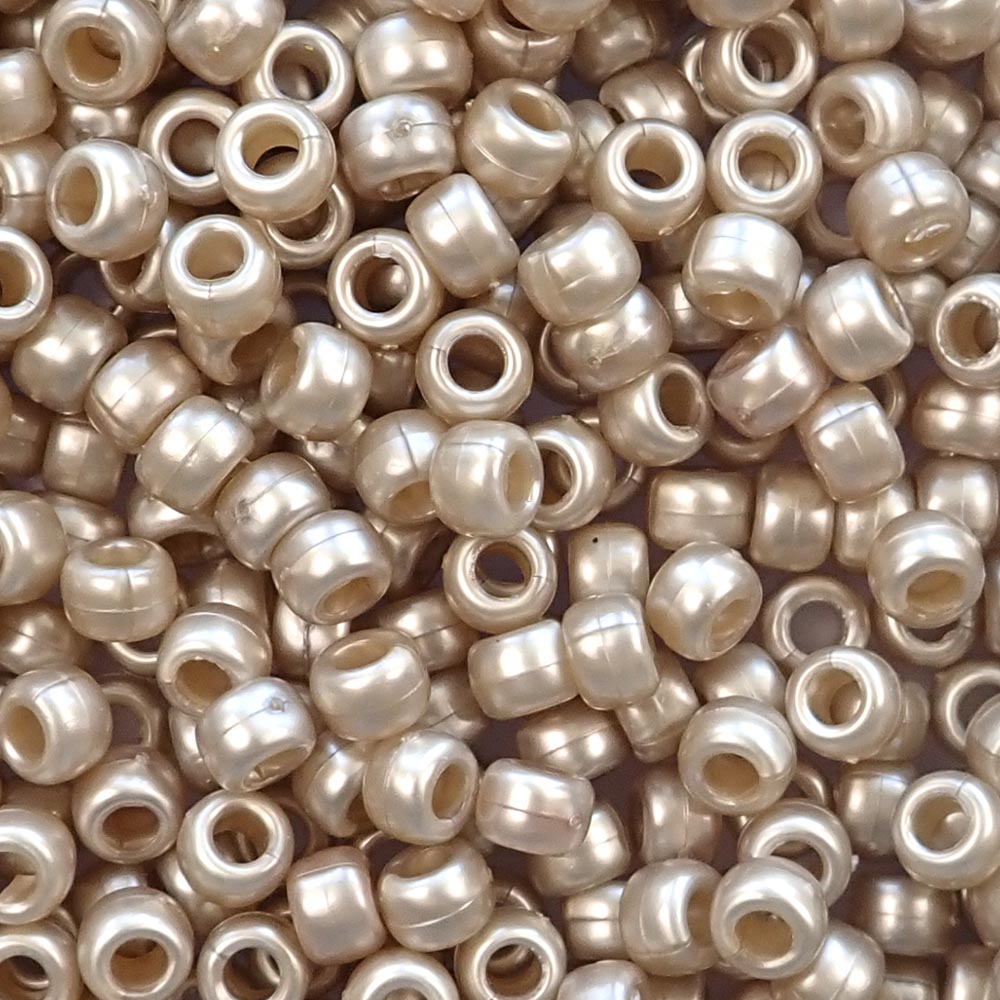 Dark Antique Pearl Plastic Pony Beads. Size 6 x 9 mm. Craft Beads. Made in the USA.