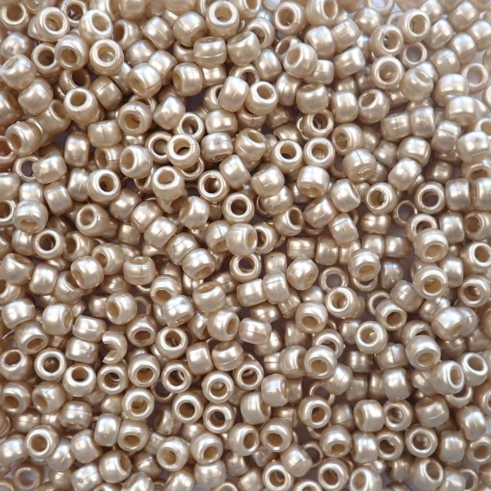 Dark Antique Pearl Plastic Pony Beads. Size 6 x 9 mm. Craft Beads. Made in the USA.