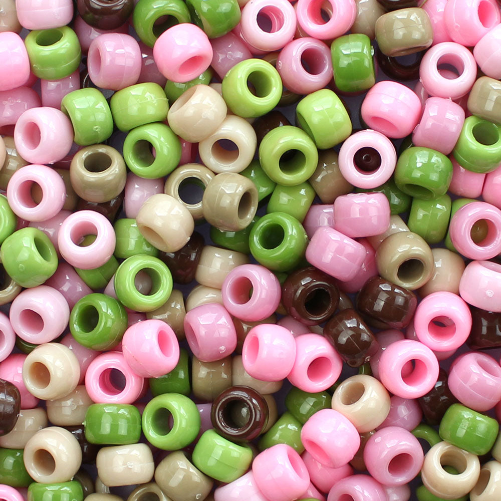 Pink Camouflage Multicolor Mix Plastic Pony Beads 6 x 9mm, 1000 beads
