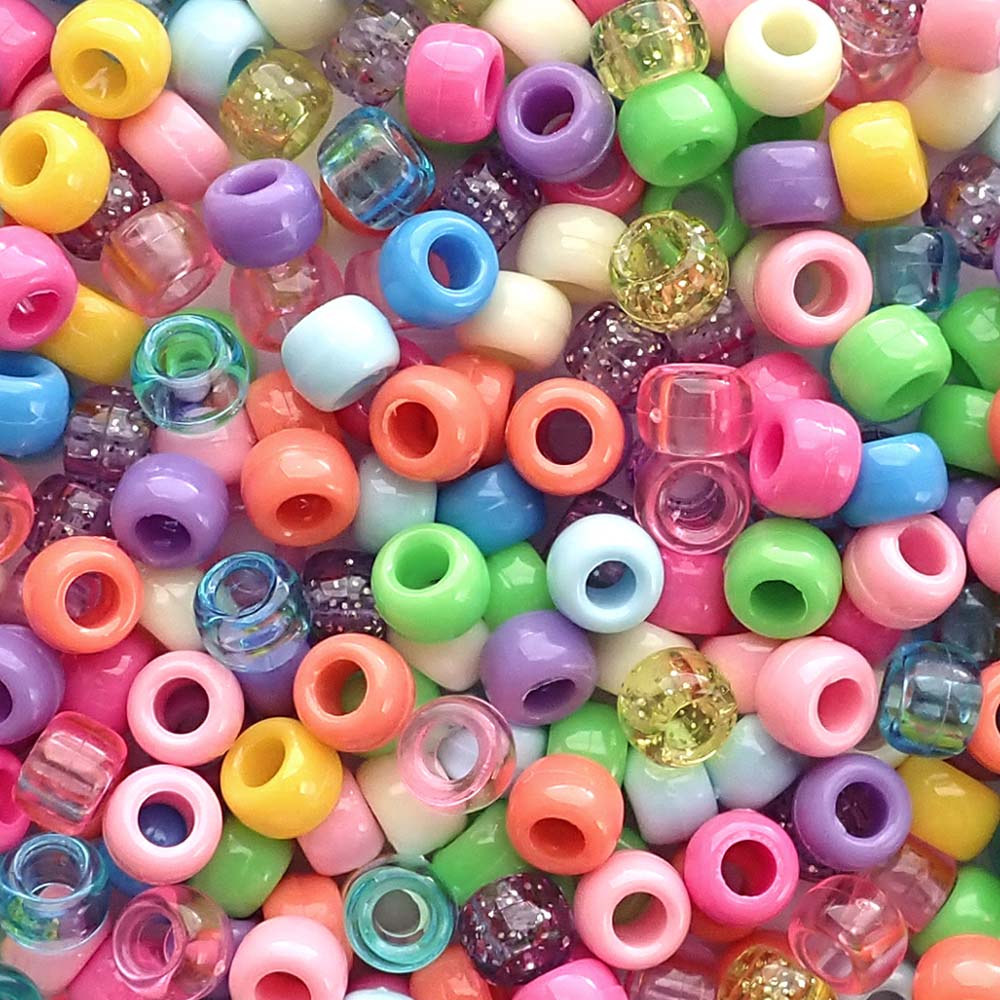 Sweet Confetti Mix Plastic Pony Beads 6 x 9mm, 1000 beads