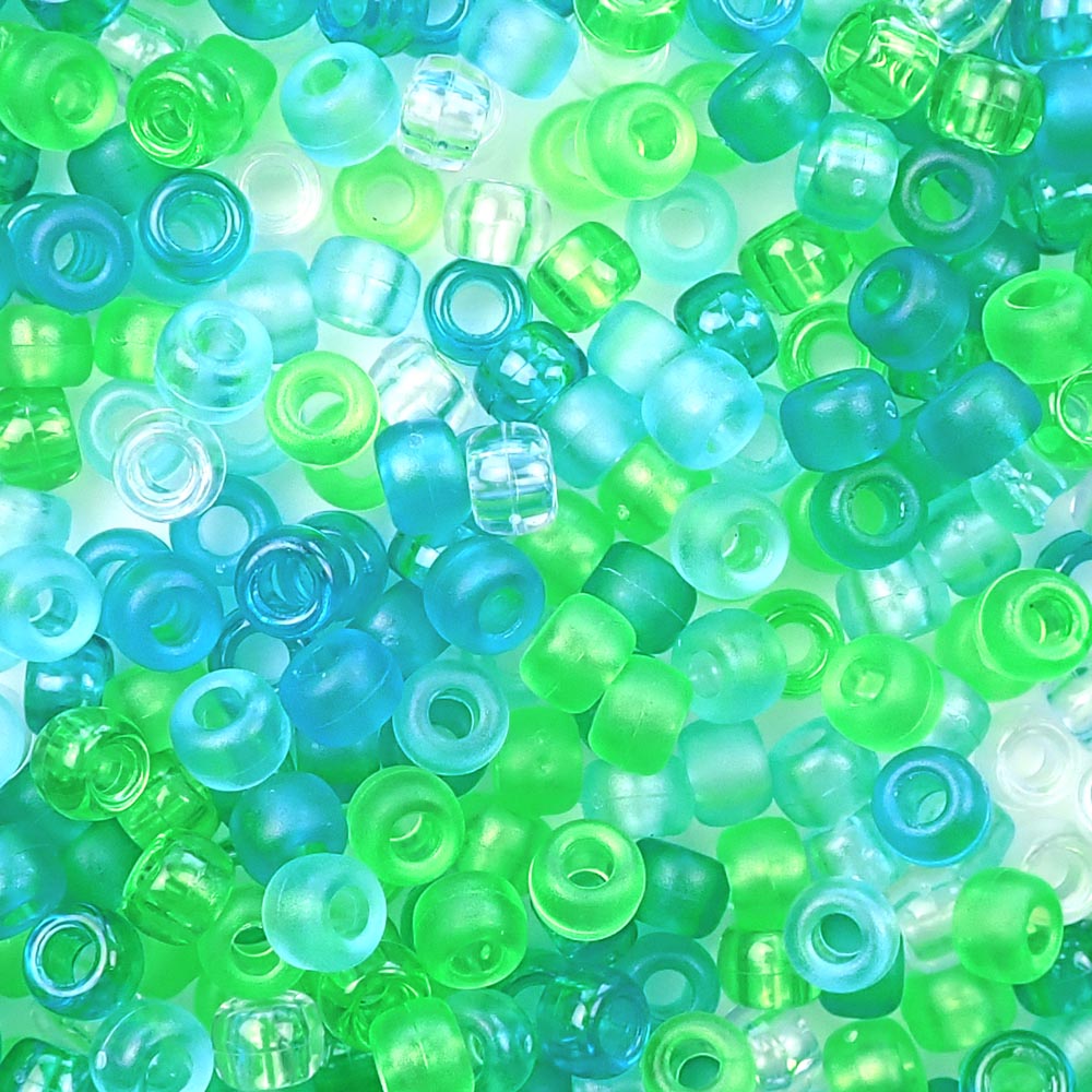 Sea Glass Inspired Green &amp; Turquoise Mix Plastic Pony Beads 6 x 9mm, 500 beads