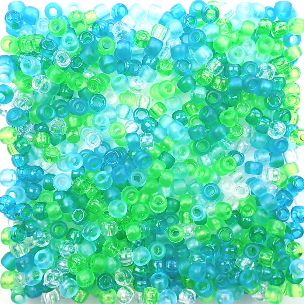 Caribbean Blue Mix Plastic Pony Beads 6 x 9mm, 500 beads