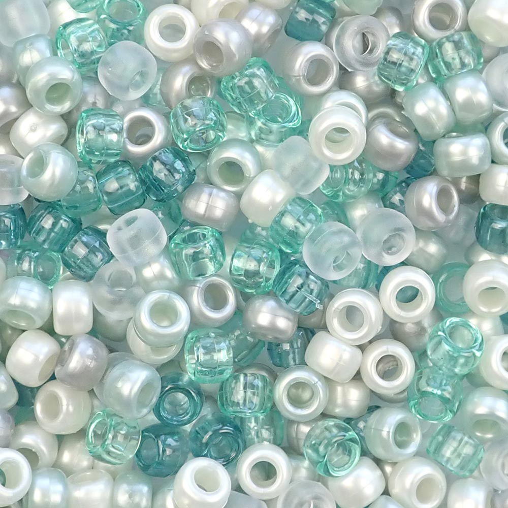 Ocean Mist Mix Plastic Pony Beads 6  x 9mm, 1000 beads