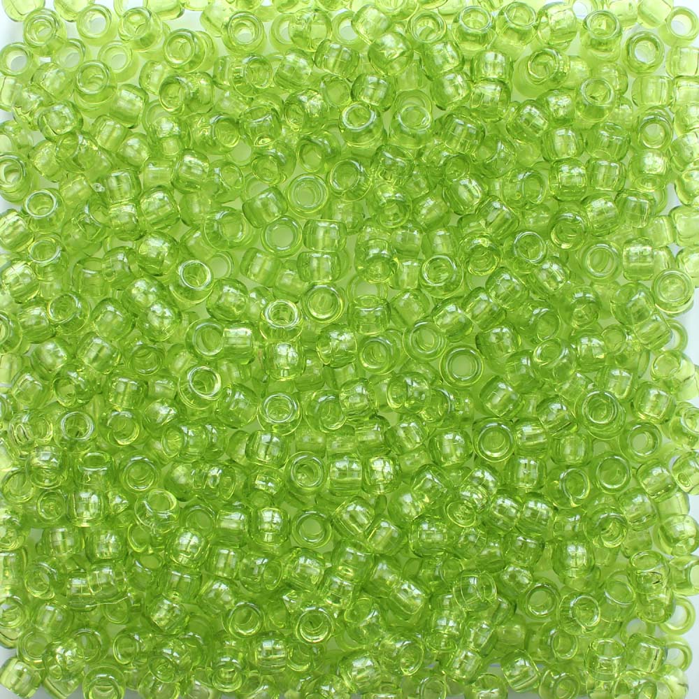 Light Kiwi Green Transparent Plastic Pony Beads 6 x 9mm, 500 beads