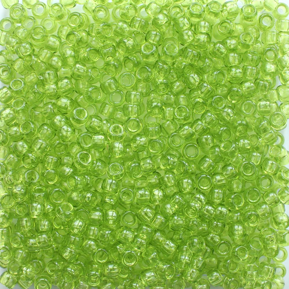 Light Kiwi Green Transparent Plastic Pony Beads 6 x 9mm, 500 beads