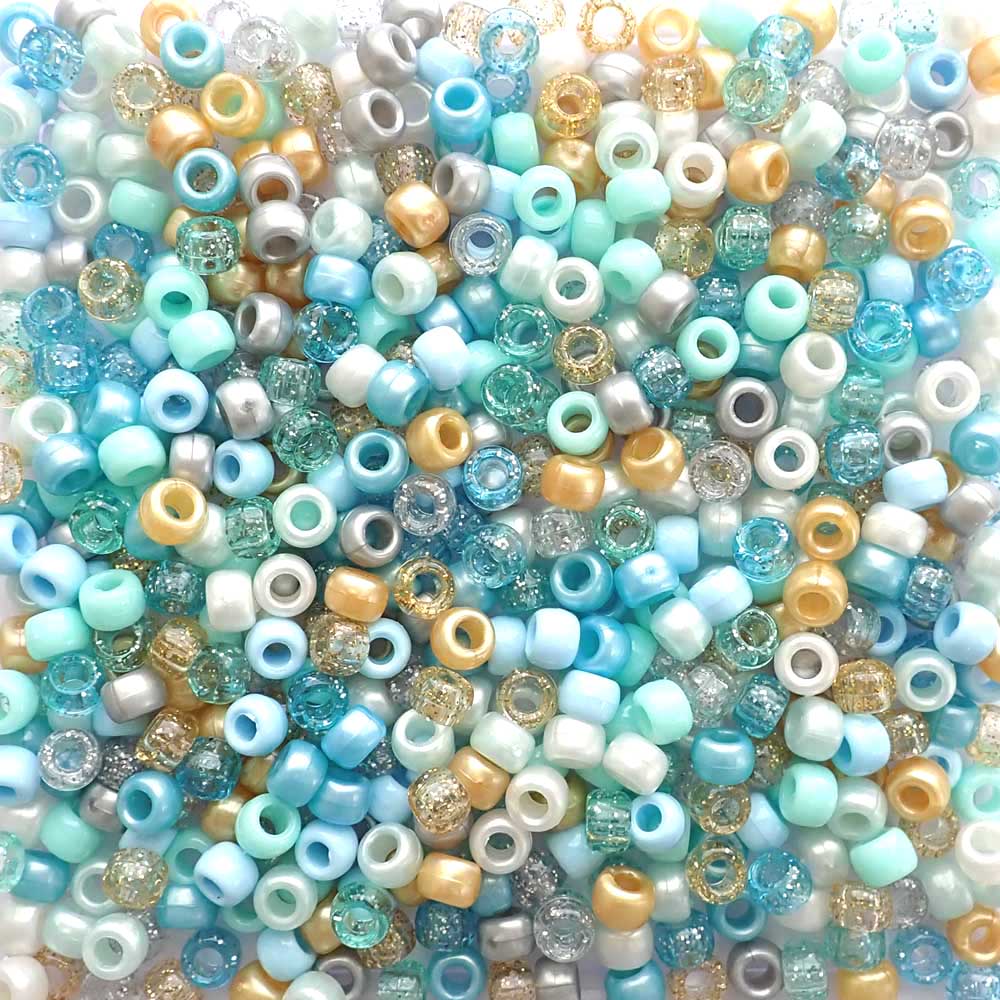 Princess Aqua Blue Mix Plastic Pony Beads 6 x 9mm, 1000 beads
