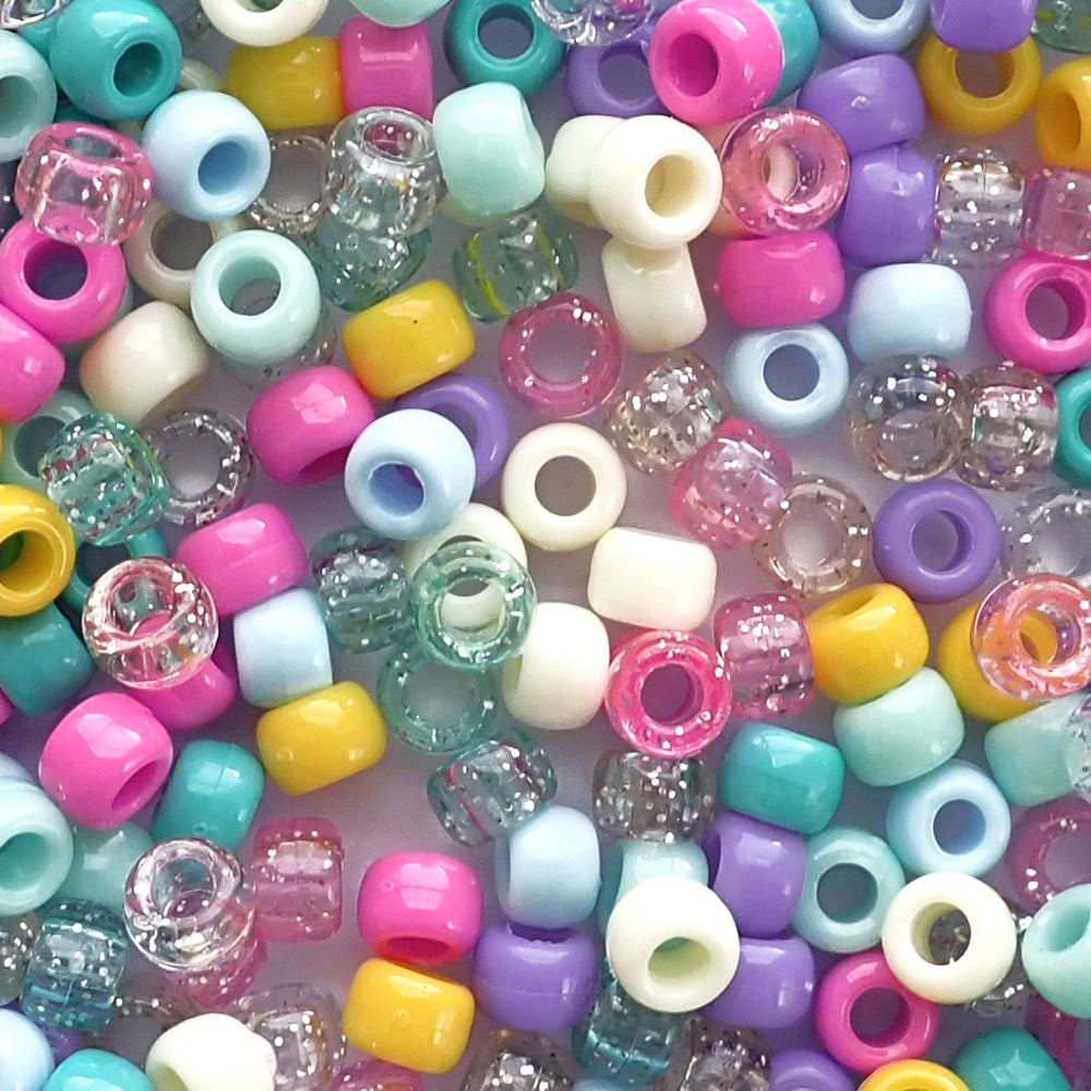 Pool Party Mix Plastic Pony Beads 6 x 9mm, 1000 beads