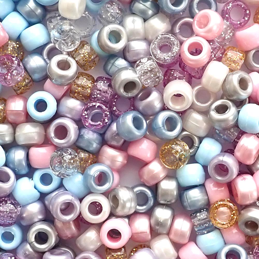 Lullaby Pastel Multi-color Mix Plastic Pony Beads 6 x 9mm, 1000 beads