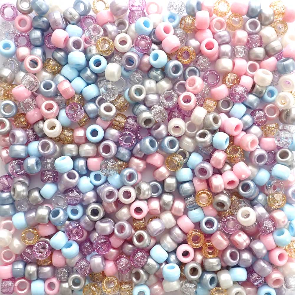Lullaby Pastel Multi-color Mix Plastic Pony Beads 6 x 9mm, 1000 beads