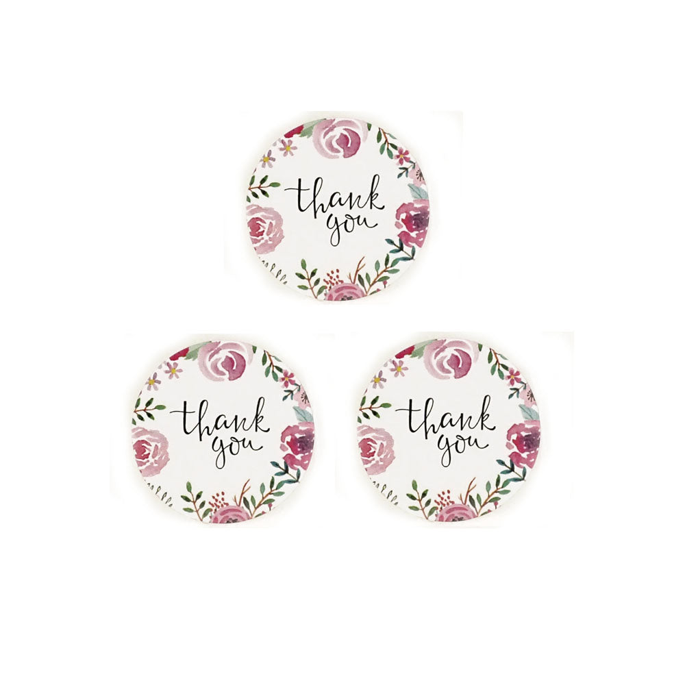 Thank You Labels Stickers, Pink Floral, 1&quot; Round, 100 labels