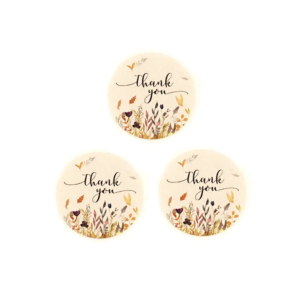 Thank You Labels Stickers, Earthtones Floral, 1&quot; Round, 100 labels