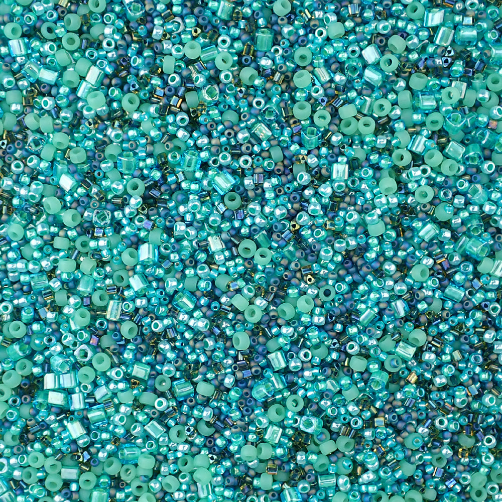 Toho Japanese Seed Beads, Mixed Shapes &amp; Sizes, Sea Green Mix, 25 grams